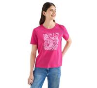 Kurzarmshirt CECIL, Damen, Gr. XL (44), beetroot pink, Jersey, Obermaterial: 100% Baumwolle, bedruckt, normal hüftbedeckend, Rundhals, Shirts Kurzarmshirt, Sommershirt mit Frontprint (56221309-XL)