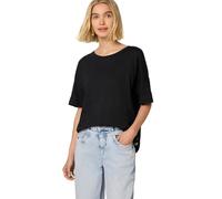 T-Shirt STREET ONE STUDIO, Damen, Gr. 36, schwarz, Web, 50% Baumwolle, 50% Modal, unifarben, normal normal, Rundhals, abgesteppt, Shirts T-Shirt, unifarben (57595531-36) schwarz