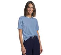 Kurzarmshirt STREET ONE, Damen, Gr. 42, blau (northern blau), Jersey, Obermaterial: 94% Viskose, 6% Elasthan, unifarben mit Farbeinsatz, bequem hüftbedeckend, Rundhals, abgesteppte Kante, Shirts, Somm