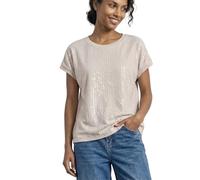 Street One Frauen T-Shirt mit Rundhals und Pailletten in Beige, Gr: 42