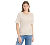 Rundhalsshirt CECIL, Damen, Gr. L (42), pearl beige, Web, 95% Baumwolle, 5% Elasthan, gestreift, comfort fit normal, Rundhals, abgesteppt, Shirts Rundhalsshirt, Rundhalsausschnitt (64355966-L) pearl b