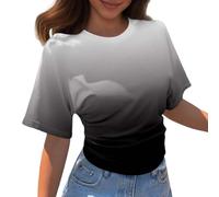 Damen T-Shirt mit Rundhalsausschnitt, kurzärmelig, Koreanisches Design, passend für den Sommer, einfarbig, lockeres Oberteil Schulterfreie Bluse