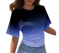 Damen T-Shirt mit Rundhalsausschnitt, kurzärmelig, Koreanisches Design, passend für den Sommer, einfarbig, lockeres Oberteil Schulterfreie Bluse