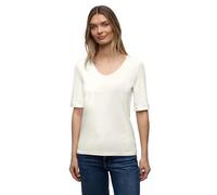 Rundhalsshirt STREET ONE, Damen, Gr. 40, sanftes weiß, Jersey, Obermaterial: 50% Baumwolle, 50% Modal, unifarben, tailliert hüftbedeckend, V-Ausschnitt, Aufschlag, Shirts Rundhalsshirt, Halbarm mit Tu