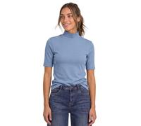 T-Shirt STREET ONE, Damen, Gr. 42, blau (northern blau), Web, 95% Baumwolle, 5% Elasthan, unifarben, comfort fit normal, hoch geschlossener Ausschnitt, normaler Saum, Shirts T-Shirt, im soften Baumwol