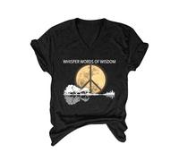 Damen T-Shirt mit V-Ausschnitt, kurzärmelig, lockeres Oberteil, Bedruckt Armband Damen (Black, XL)