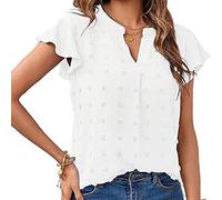 Damen T Shirt mit V-Ausschnitt Kurzärmeliges Rüschen Kurzarm Bequeme Kurzarm-Tops Kühl bequem und atmungsaktiv Sommer Lässige Dot Oberteil
