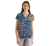 T-Shirt CECIL, Damen, Gr. XL (44), universal blau, Web, 50% Baumwolle, 50% Modal, gemustert, comfort fit normal, V-Ausschnitt, abgesteppt, Shirts T-Shirt, mit V-Ausschnitt (32656003-XL) universal blau
