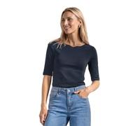 Street One Frauen T-Shirt mit Wavy Neckline in Unifarbe in Blau, Gr: 42