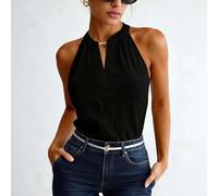 Damen-T-Shirt, Neckholder, ärmellos, enganliegend, kleiner V-Ausschnitt, Schlüsselloch vorne, Sommer, Basic-Top für lässige Ausgehen, Urlaub