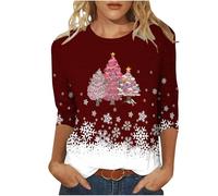 Damen T-Shirt Oberteil Mit Weihnachtlichem Aufdruck Und Dreiviertelärmeln, Weihnachten Pullover Lustige Grafik, Sale Tshirt Top Ugly Christmas, Günstig Weihnachtspullover Elegant Schick