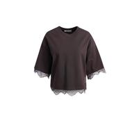 Damen T-Shirt Rundhals mit Spitzensaum