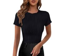 Damen T-Shirt Slim Fit Y2K Oberteile Sexy Cropped Sommer Tops Basic Tee Rundhals Crop Top Einfarbig Kurzarm T Shirt