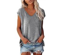 Damen T-Shirt Sommer Kuzarm V-Ausschnitt Tops Basic Casual Oberteile Lose Blouse Shirt T-Shirt Damen Oversize Teenager