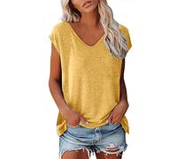 Damen T-Shirt Sommer Kuzarm V-Ausschnitt Tops Basic Casual Oberteile Lose Blouse Shirt T-Shirt Damen Oversize Teenager