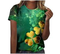 Damen-T-Shirt, Sommer-Top, kurzärmelig, Tunika-Top, St. Patrick's Day, Kleeblatt-Shirt, Irland-Kleeblatt-T-Shirt, Paddy's Day-Top, Rundhalsausschnitt, weite T-Shirts, lässige Blusen, L, Armeegrün, XXL