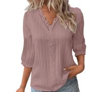 Damen T-Shirt, T Shirt Gelb Damen, Spitzen Oberteile Elegante Blusen Tuniken Tops Sommer Basic Shirt 3/4 Arm Bluse Tunika Große Größen Must Haves