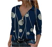 Damen T-Shirt Tops Sommer Kurzarm Oberteile Casual Locker Vintage 3D Drucken Bluse Shirts Revers V-Ausschnitt Frühling Tunika Hemd Oberteile Mit Reißverschluss Fur Teenager Mädchen