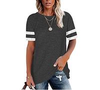Damen T-Shirts mit gestreift bedruckten Kurze Ärmel gestreifte Kurzarm T-Shirts Rundhalsausschnitt Tunika lässige Oberteile lockere Passform T-Shirts gestreiftes Hemd Streifen Kurze Ärmel Tunika