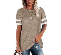 Damen T-Shirts mit gestreift bedruckten Kurze Ärmel gestreifte Kurzarm T-Shirts Rundhalsausschnitt Tunika lässige Oberteile lockere Passform T-Shirts gestreiftes Hemd Streifen Kurze Ärmel Tunika