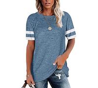 Damen T-Shirts mit gestreift bedruckten Kurze Ärmel gestreifte Kurzarm T-Shirts Rundhalsausschnitt Tunika lässige Oberteile lockere Passform T-Shirts gestreiftes Hemd Streifen Kurze Ärmel Tunika