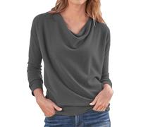 Damen-T-Shirts mit langen Ärmeln, Curvy, Rundhalsausschnitt, elegantes T-Shirt, bedruckt, lässige Bluse, Übergrößen, Mode, Tunika, Tops, Frühling, Hemd, grau, XX-Large