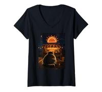 Damen Taco Cat Lustige Katze Tacos Truck Mexikanisches Futter Kätzchen Amor T-Shirt mit V-Ausschnitt