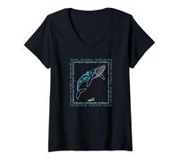 Damen Tahiti, Moorea, Bora Bora, Polynesisches Tattoo Buckelwal T-Shirt mit V-Ausschnitt