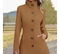 Damen taillierter Wollmantel mit Taschen, Einzelreiher, hohem Stehkragen, Revers, schwarz, knielang, Weihnachten