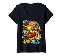 Damen Tan Rex Dinosaurier Lustiger Sommer Strand Meme T-Shirt mit V-Ausschnitt