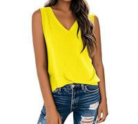 Damen Tank Top Ärmellos Ärmelloses T-Shirt Print Weste 2026 Lockeres Lässiges V-Ausschnitt Shirt Fließendes Sommertop Elegant Ärmellose T Shirts Elegantes Baumwolle Große Größen Locker Tops Für Gelb