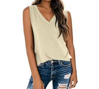 Damen Tank Top Ärmellos Ärmelloses T-Shirt Print Weste 2026 Lockeres Lässiges V-Ausschnitt Shirt Fließendes Sommertop Elegant Ärmellose T Shirts Elegantes Baumwolle Große Größen Locker Tops Für Beige