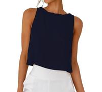 Damen Tank Top Ärmellos Baumwolle Und Leinen Für Frauen Im Großen Literarischen Lockeren Mittellangen Stil Tanktop Ärmelloses Shirt Große Größen Ärmellose Shirts Oberteil Sommer T-Shirts T Marine XL