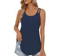 Damen Tank Top Ärmellos Casual Strand Urlaub Spaghettiträger Camisole Shirt Damentops Sommer Große Größen Tshirt Schwarz Oversize Sexy Elegant Basic Leinenbluse Ärmellose T-Shirts Tanktop Marine XL
