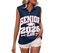 Damen Tank Top Ärmellos Damenblusen Für Den Abschlussjahrgang 2026: Lässiges Tanktop Mit Kragen Und V-Ausschnitt Sommer Oberteile Basic Trägershirt Locker Damentops Tops Sexy Tshirt Bluse Marine XL