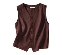Damen Tank Top Ärmellos Linen Vest Casual Button Down Sleeveless Lightweight Business Jacket Waistcoat Elegant Elegantes Tanktop Sommer Ärmelloses Locker Große Größen Shirt Leinenbluse Blusentop