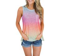 Damen Tank Top Bunt Rundhals Bluse Farbverlauf T-Shirt Ärmelloses Oberteile Tie Dye Tanktop Sommer Ärmellose Tunika