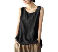 Damen Tank Top Elegant Sommer Mode Bluse Oberteil Lässig Tshirt Musselin Leinenbluse Baumwolle Ärmellos T-Shirt Leinenshirt Bequem Atmungsaktiv Sexy Tops Urlaub Strand Leinenhemd Blusenshirt Tanktop