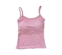 Damen Tank Top mit Spitze und eingearbeiteten Pads, ärmelloses Blusentop aus Stretchmaterial für Sommer, Floral Print, One Size(Pink)