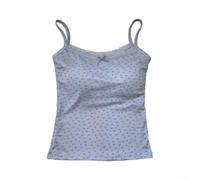 Damen Tank Top mit Spitze und eingearbeiteten Pads, ärmelloses Blusentop aus Stretchmaterial für Sommer, Floral Print, One Size(Blue)