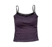 Damen Tank Top mit Spitze und eingearbeiteten Pads, ärmelloses Blusentop aus Stretchmaterial für Sommer, Floral Print, One Size(Black)