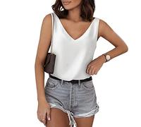 Damen Tank Top Seidenbluse Ärmellose Bluse Sexy Satin T Shirt V Ausschnitt Seidensatin Oberteile Summer Weste Lässige Bequeme Basic Tunika Blusentops Tanktop Träger-Tops für Frauen