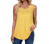 Damen Tank Top Sommer Ärmellos Weste Rundhals Locker Blusentop(Gelb,XXL)