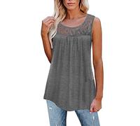 Damen Tank Top Sommer Ärmellose Blusentop Spitzen Rundals Ausschnitt Weste Tops mit Cut Out Design Tanktops Casual Unifarben Shirt Lässig Bequem Blusetop Falten Tanktop Große Größen