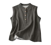Damen Tank Top Sommer Baumwoll-Leinen Für Damen Lässiges Sommerhemd Basic-Knöpfe Einfarbig Ärmellos Shirt Tanktop Große Größen Basic Bluse Tops Locker Ärmellose T Oberteile Elegantes Oberteil Kaffee