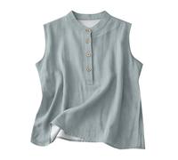 Damen Tank Top Sommer Baumwoll-Leinen Für Damen Lässiges Sommerhemd Basic-Knöpfe Einfarbig Ärmellos Shirt Tanktop Große Größen Basic Bluse Tops Locker Ärmellose T Oberteile Elegantes Oberteil