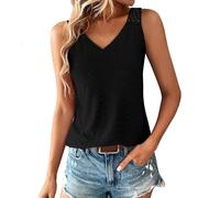 Damen Tank Top Sommer Damen-Camisole-Top Ärmellos V-Ausschnitt Rückenausschnitt Mit Spitzenbesatz Feminine Bluse Cut-Out- - Für Alltag Und Urlaub Tops Locker Elegant Blusentop Basic T Schwarz L