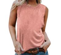 Damen Tank Top Sommer Damen-Tanktop Für Den Lockere Passform Lässige Rundhals-T-Shirts Basic-T-Shirts Ärmellos Shirts Shirt Tshirt Baumwolle Blusentop Oberteile Bluse Summer Tops Sleeveless Rosa L