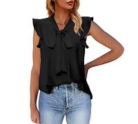 Damen Tank Top Sommer Für Frauen Lässig Solide Ärmellose Chiffon-Blusen Rüschen Elegante Weste Tops Locker Elegant T-Shirts Armellose T-Shirt Shirts T Shirt Ärmellos Große Größen Schwarzes Schwarz