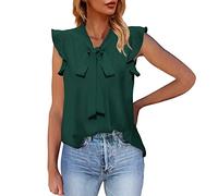 Damen Tank Top Sommer Für Frauen Lässig Solide Ärmellose Chiffon-Blusen Rüschen Elegante Weste Tops Locker Elegant T-Shirts Armellose T-Shirt Shirts T Shirt Ärmellos Große Größen Schwarzes Grün XXL
